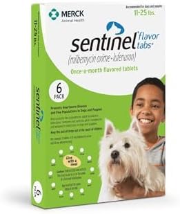Sentinel Flavor Tabs for Dogs, 11-25 lbs, 6 Chewable Tablets, 6-month supply, Green Box