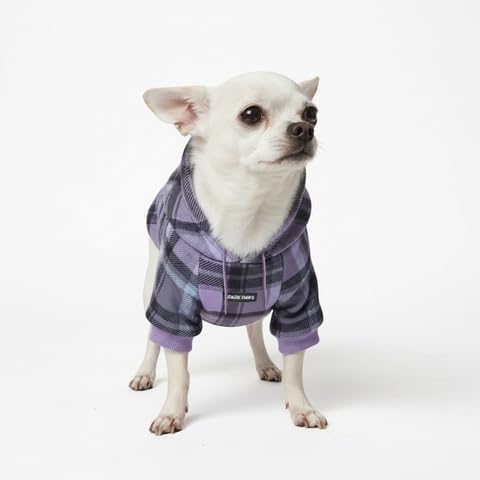 Spark Paws Dog Hoodie – Premium Dog Sweater for Small, Medium, and Large Dogs | Warm Outfits for French Bulldogs, Pitbull, Puppy, Winter Jacket Alternative - Purple Plaid - S