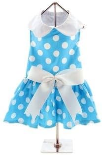 DOGGIE DESIGN Blue Polka Dot Dress w/Leach & D-Ring (Large)