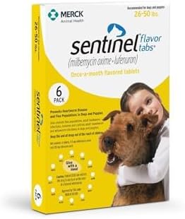 Sentinel Flavor Tabs for Dogs, 26-50 lbs, 6 Chewable Tablets, 6-month supply, Yellow Box