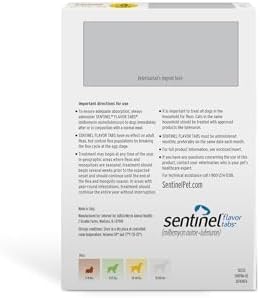 Sentinel Flavor Tabs for Dogs, 26-50 lbs, 6 Chewable Tablets, 6-month supply, Yellow Box