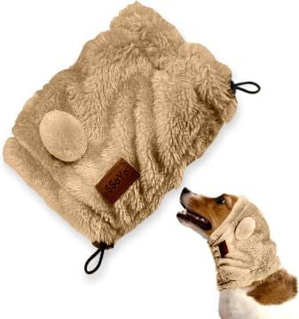 Dog Ear Muffs Noise Protection - Soft Calming Hood for Anxiety Relief, Fireworks, Thunder, Grooming & Vet Visits - Elastic Headband & Comfortable Neck Warmer for Travel (No Ears, Brown, Small)