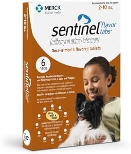 Sentinel Flavor Tabs for Dogs, 2-10 lbs, 6 Chewable Tablets, 6-month supply, Brown Box