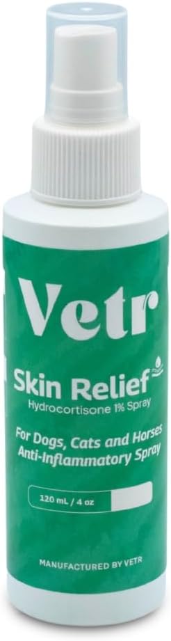 vetr Skin Relief Hydrocortisone Spray for Dogs - Topical Support for Itchy Skin and Hot Spots - 4 oz (120mL) - Vet-Formulated in USA