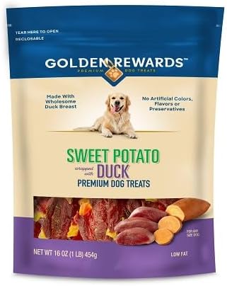 Golden|Rewards Duck Wrapped Sweet Potato Dog Treats, 16 oz – Grain-Free, Natural Chews, Low Fat, High Protein, for All Dog Sizes