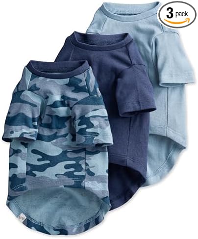 Pet Passion Toby II - The Perfect Tee, 3 Pack Short Sleeve Pet T-Shirt 100% Organic Cotton Tees Clothes for Small, Medium, Large Dogs, Navy Camo, Medium (20-45 lbs)