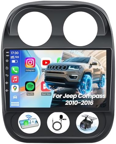 Car Radio Stereo for Jeep Patriot Compass 2010-2016: 10in 1280 * 800 IPS HD Touch Screen Replacement with Wireless CarPlay Android Auto GPS SWC Bluetooth WiFi FM Mirror Link AHD Backup Camera