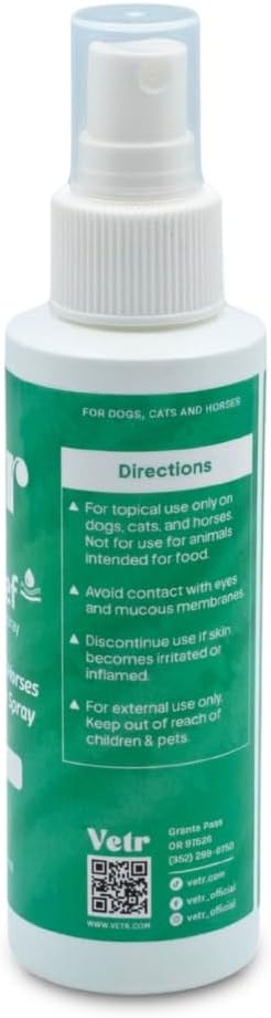 vetr Skin Relief Hydrocortisone Spray for Dogs - Topical Support for Itchy Skin and Hot Spots - 4 oz (120mL) - Vet-Formulated in USA
