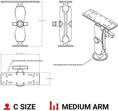 RAM MOUNTS Drill-Down Marine Electronics Mount – Fish Finder & GPS Mount with Medium Arm (RAM-111U)