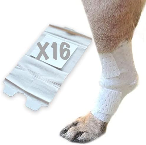 PawFlex Joint and Large Area Wound Bandages for Dogs Cats & Other Pets. Great for Leg Joint sprains and Tail Injuries! Non Adhesive Breathable Non-Slip Disposable Washable Value Pack (Small 16pk)
