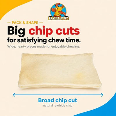 Brazilian Pet Premium Thick Cut Chips, Wholegrain Rawhide (Last Much Longer Than Traditional Chips). 100% Natural. Great Behavioral Dog Chew Treat Solution. No Preservatives. (5 Pounds)