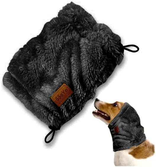 Dog Ear Muffs Noise Protection - Soft Calming Hood for Anxiety Relief, Fireworks, Thunder, Grooming & Vet Visits - Elastic Band & Comfortable Neck Warmer for Travel (Black, Small)