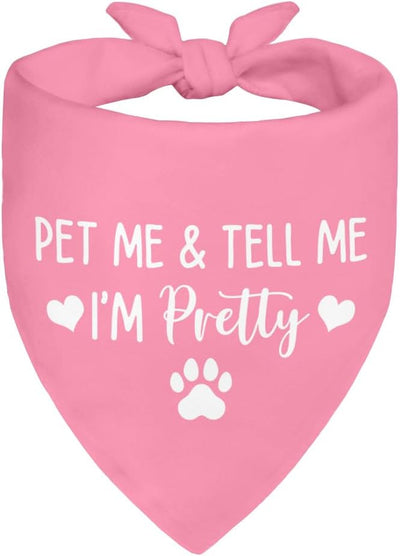 Pet Me & Tell Me I'm Pretty Pink Dog Bandana, Cute Adjustable Scarf for Pretty Puppy, Funny Photo Prop Accessories Decoration for Female Dog, for Puppy Owner Pet Lover