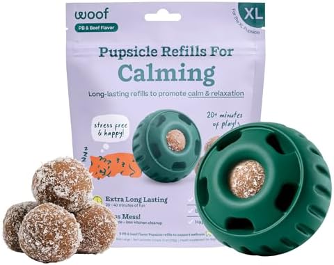WOOF Pupsicle Calming Starter Kit - Pupsicle and Calming Pops Bundle - Long-Lasting Interactive Dog Toy, Low-Mess Design - 5 Refills with Thiamine, Tryptophan, Passion Flower for XL Dogs 75 lbs and U