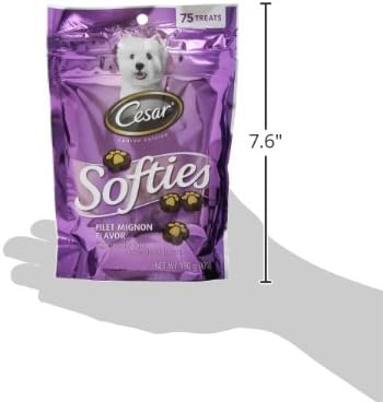 Cesar Softies Chewy Small Dog Treats Filet Mignon Flavor, 6.7 oz. Pouch (75 Treats), Pack of 8