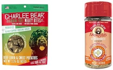 Charlee Bear Meaty Bites Freeze Dried Dog Treats & Dog Food Topper Bundle: Beef Liver and Sweet Potato Treats + Immune Health Meal Topper, High Protein, Limited Ingredient, Healthy Dog Snacks