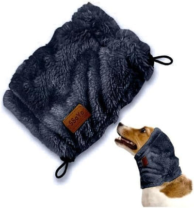 Dog Ear Muffs Noise Protection - Soft Calming Hood for Anxiety Relief, Fireworks, Thunder, Grooming & Vet Visits - Elastic Band & Comfortable Neck Warmer for Travel (Navy, Small)