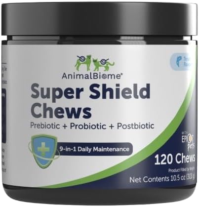 AnimalBiome Super Shield 9-in-1 Probiotic Soft Chews for Dogs, Trout Flavor – Allergy, Joint & Immune Support, Omega 3, Chewable Probiotic, Prebiotic, Postbiotic, Skin & Coat Health, 120 Count