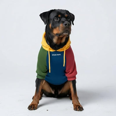 Spark Paws Dog Hoodie – Premium Dog Sweater for Small, Medium, and Large Dogs | Warm Outfits for French Bulldogs, Pitbull, Puppy, Winter Jacket Alternative - Primary Color Block - 5XL