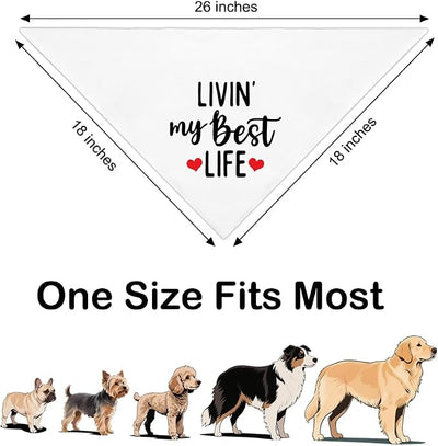 Livin' My Best Life White Dog Bandana, Sunshine Dog Bandanas Accessories for Photo Outdoor Playtime and Birthday Party, Christmas Thanksgiving Gifts for Pet Owner Puppy Mom Dad Pet Lover
