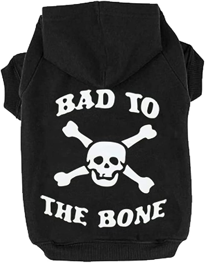 EXPAWLORER Dog Hoodie Sweater - Bad to The Bone Dog Sweatshirt Skeleton Costume, Warm Fleece Lined Pet Clothes with Leash Hole, Fall Winter Cozy Soft Pet Outfit Coat for Large Dogs, L