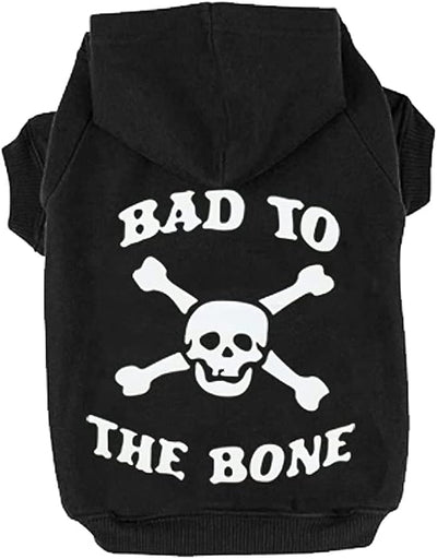 EXPAWLORER Dog Hoodie - Bad to THE Bone Lettered Dog Sweatshirt with Hood, Dog Clothes in Fall Cold Winter Sweater with Built-in Dog Lead Hole, Pet Warm Outfit for Cats and Small to Large Dogs, M