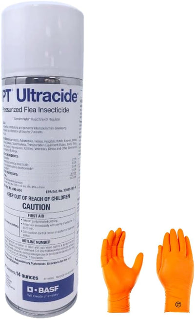 BASf PT Ultracide Pressurized Flea Insecticide - Triple-Action Flea and Tick Control, with USA Supply Gloves