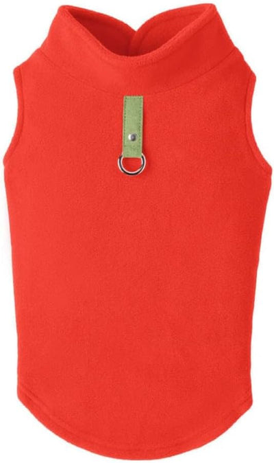 Gooby Fleece Vest Dog Sweater - Pumpkin, Small - Warm Pullover Fleece Dog Jacket with O-Ring Leash for Small to Medium Dogs
