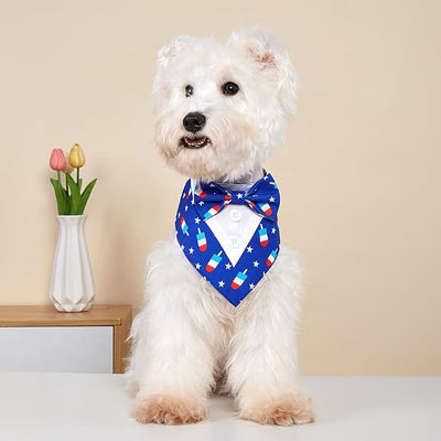 Tuxedo Dog Collar for Wedding Engagement and Birthday, Formal Dog Bandana Collar Costume with Bow Tie and Adjustable Buckle,Suitable for Small Medium Large Dog. (Blue Star, XL)