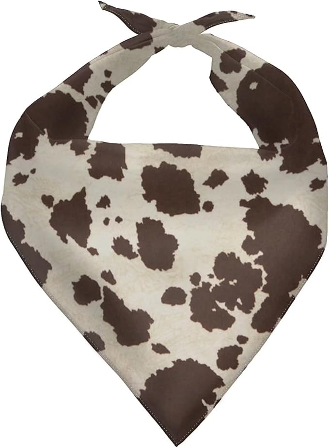 KEIAHUAN Brown Cow Pattern Dog Bandana Scarf Triangle Cotton With Cute Party Hat for Pet Puppy Cat Birthday Party Supplies Decorations Outfit