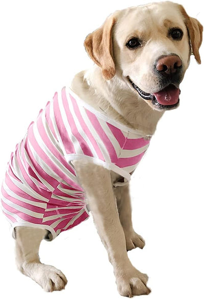 Dog’s Recovery Suit Post Surgery Shirt for Female Male Dog, E-Collar Alternative Wound Protective Clothes (Pink White stripe-2xl)