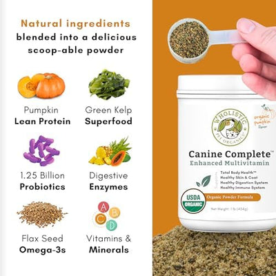 Wholistic Pet Organics Canine Complete & Salmon Oil - Dog Vitamins with Wild Alaskan Salmon Oil for Immune System, Skin, Coat & Overall Health - 1 lb Each