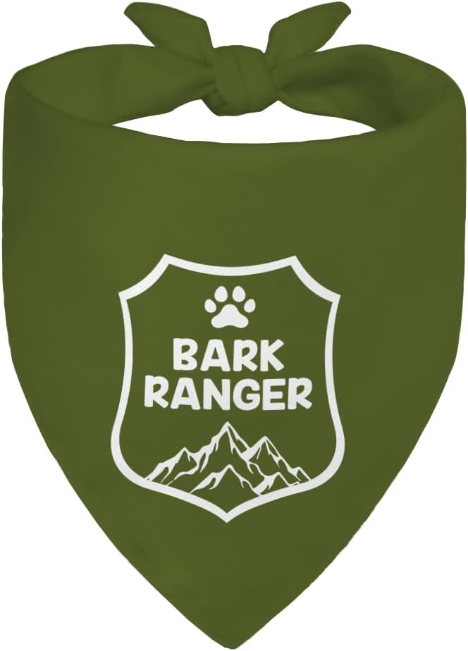 Bark Ranger Green Dog Bandana, Funny Puppy Scarf Photo Prop for Outdoor Adventure Hiking Camping Mountain, Funny Spring Summer Puppy Bandana for Pet Lover, Gifts for Ranger, Dog Scouts Scarf