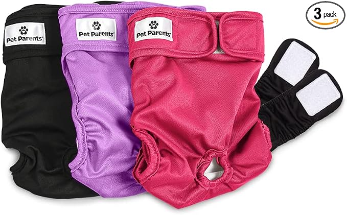 Pet Parents® Washable Dog Diapers (3pack) + Extendrs® of Durable Doggie Diapers, Premium Dog Diapers Female (X-Small, Princess)