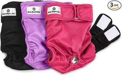 Pet Parents® Washable Dog Diapers (3pack) + Extendrs® of Durable Doggie Diapers, Premium Dog Diapers Female (Large, Princess)