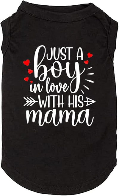Dog Clothes Just a Boy in Love with Mama Shirts Pet Supplies Vest Small Medium Large Dog Apparel Parent-Child Suit (Large, Boy-Black)