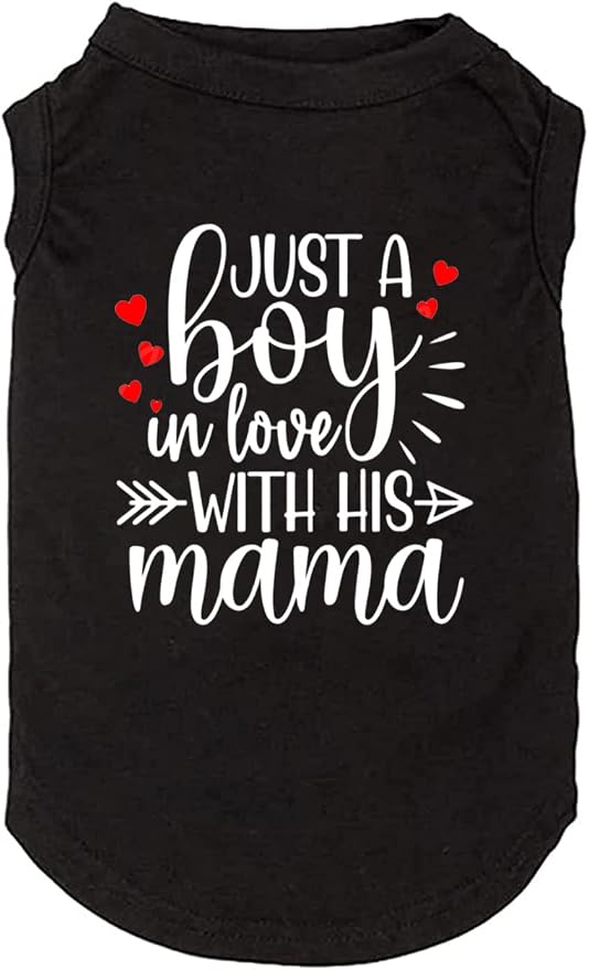 Dog Clothes Just a Boy in Love with Mama Shirts Pet Supplies Vest Small Medium Large Dog Apparel Parent-Child Suit (Small, Boy-Black)