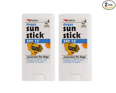 Petkin Dog Sunscreen Sunstick, 2 Pack – Sunscreen for Dogs and Puppies, SPF 15 – Simply Rub on Anytime for Instant Sun Protection – Vanilla Coconut Scent, .5 oz Net Weight – Ideal for Travel