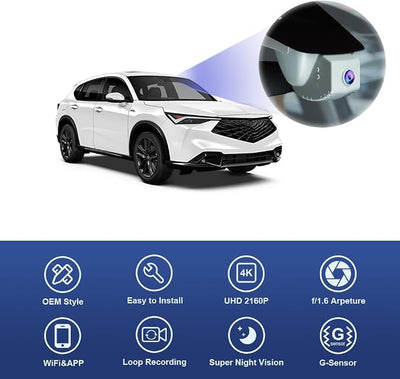 Fitcamx 4K Dash Cam Suitable for Acura ADX 2025-2026 (HD2-6350), OEM Factory Look, 2160P UHD Video Quality, Built-in WiFi & APP, Loop Recording, G-Sensor, Night Vision, Easy to Install, 64GB Card