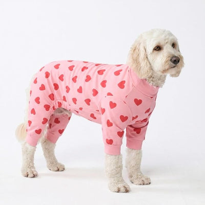 Spark Paws Dog Pajama, Dog Recovery Suit Male, Onesie, Ultra-Soft and 4-Way Stretch, for Small Medium and Large Breeds - Pink Hearts - 2XL
