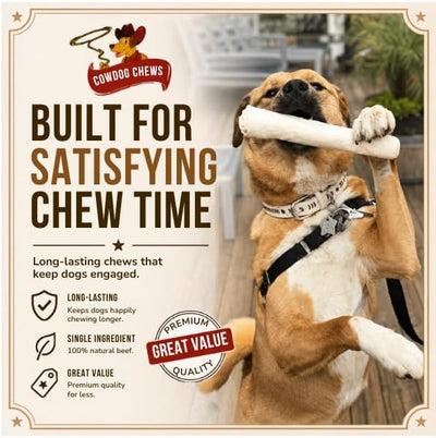 Cowdog Chews Beefhide Roll (7-8 inch) Long Lasting Dog Treat Bone, Great for Dental Health and Aggressive Chewers (40 Count)