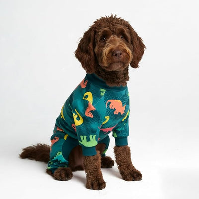 Spark Paws Dog Pajama, Dog Recovery Suit Male, Onesie, Ultra-Soft and 4-Way Stretch, for Small Medium and Large Breeds - Dinosaurs - 2XL