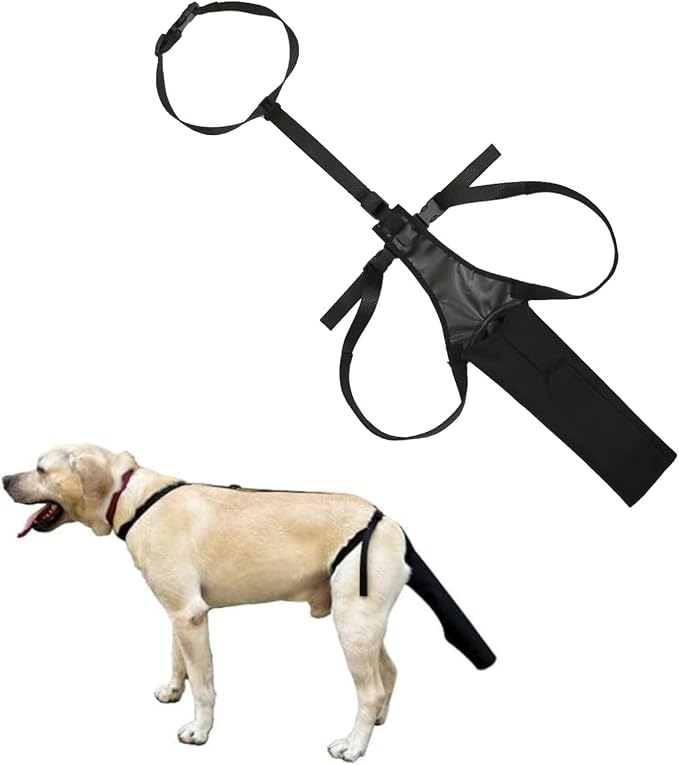 Dog Tail Protector for Medium and Large Dogs, Adjustable Harness Style Tail Guard, Breathable Tail End Bag to Prevent Licking Wounds and Aid Recovery (Black)