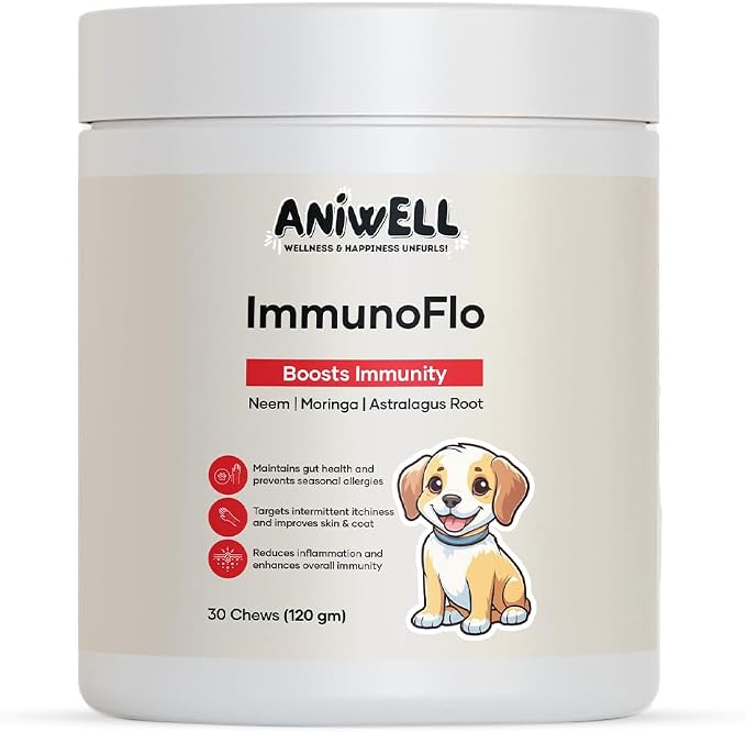 ImmunoFlo Dog Allergy Relief Chews – Immune Support & Anti Itch for Dogs | Astragalus, Moringa, Neem, Probiotics | Dog Yeast Infection & Seasonal Allergy Supplement | Soft Chews for All Breeds
