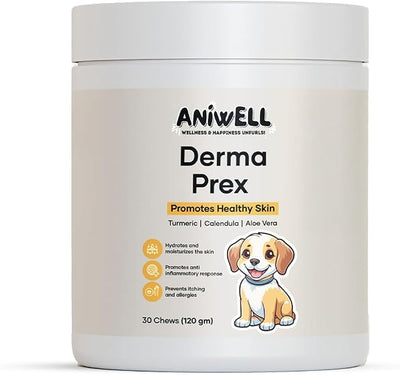 DermaPrex Dog Allergy Chews – Anti Itch for Dogs | Borage Oil, Omega 3, Vitamin E | Dog Itching Skin Relief, Hot Spot Treatment, Yeast Infection Support | Seasonal Allergy Support