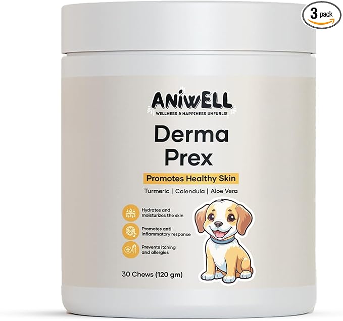 DermaPrex Dog Allergy Chews – Anti Itch for Dogs | Borage Oil, Omega 3, Vitamin E | Dog Itching Skin Relief, Hot Spot Treatment, Yeast Infection Support | Seasonal Allergy Support | Pack of 3