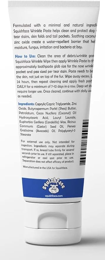 Squishface Wrinkle Paste, Dirty Wrinkle Cleaner for Bulldogs & Pugs, 2oz