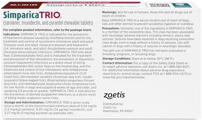 Simparica Trio (sarolaner, moxidectin, and pyrantel chewable Tablets) Chewables for Dogs, 72 mg/tab, 88.1-132 lbs, (Brown), 1 Tablet