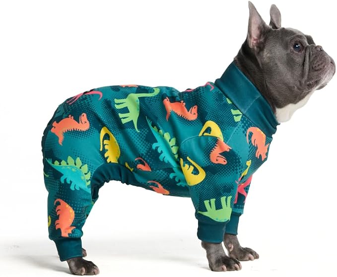 Spark Paws Dog Pajama, Dog Recovery Suit Male, Onesie, Ultra-Soft and 4-Way Stretch, for Small Medium and Large Breeds - Dinosaurs - L