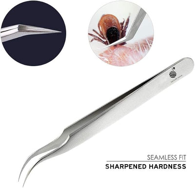 Tick Remover, Tick Removal Tool, Stainless Steel Tick Remover Tool for Dogs/Humans/Cats/Horses, Professional Foam Inserts Tick Remover Set- Includes Tick Tweezers, Tick Fork, Handy Tin, Manual (1 Set)